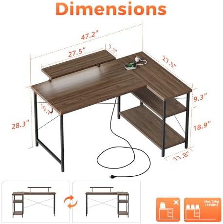 Mericonia 55 in L Shaped Gaming Desk, Large Corner Desk with Monitor Stand - Image 2