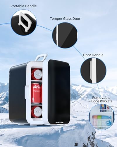 Antarctic Star 10L Portable Compact Refrigerator, 2.6 Gal Mini Personal Fridge Small Cooler with AC/DC Adapters for Beverages, Food, Skincare, Bedroom, Office, Dorm Room, or Cabin, Black - Image 3