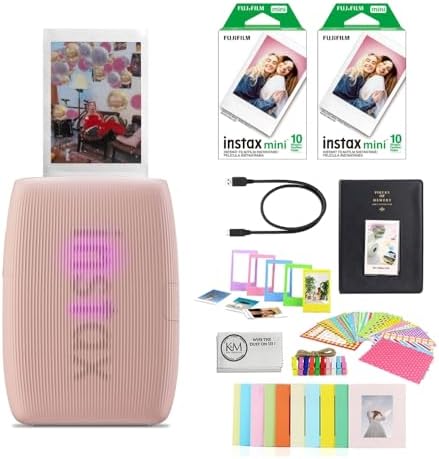 Fujifilm INSTAX Mini Link 3 Smartphone Printer | Rose Pink Bundled with INSTAX Mini Instant Film | 20 Exposures + Instax Mini Album, Borders, Stickers & Clips + Microfiber Cleaning Cloth (4 Items) by FUJIFILM