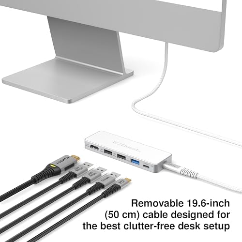USB-C 5-in-1 Hub Pro Series: 4K 60Hz HDMI, 100W PD Charging, USB 3.0 Data, 20" Detachable Cable. Multiport Adapter for MacBook Pro/Air, iPad, Windows, Thunderbolt 3/4 (Silver White) - Image 6
