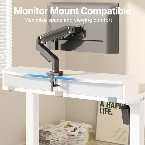 HUANUO 32" X 21" Electric Standing Desk with 2 Drawers, C-Clamp Mount Compatible, Height Adjustable Computer Desk, Home Office Stand Up Desk with 4 Preset Heights & 2 Hooks, White - Image 4