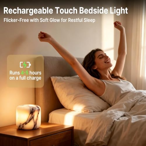 Marmor Marble Table Lamp Pat Lamp Touch Lamp Type-C 3 Way Bedside Lamps Ambient Light Bedroom Night Stands Small Night Light Decorative LED Warm Portable Lamps Rechargeable (Purple Calacatta) - Image 6