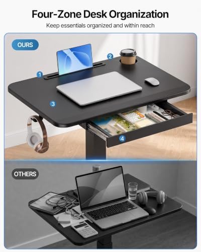 HUANUO 28" Mobile Standing Desk with Drawer and Charging Station - Image 3