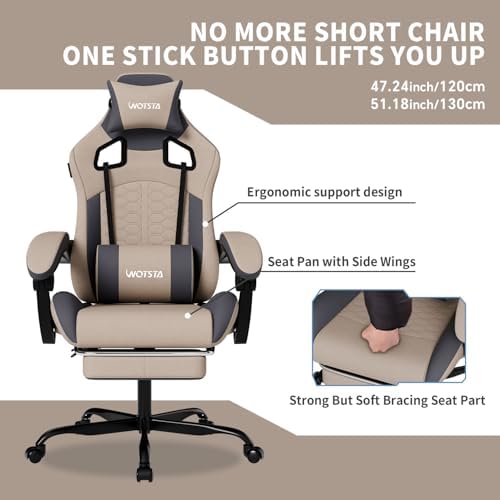 Gaming Chair with Massage,Ergonomic PC Gaming Chair with Footrest Comfortable Headrest and Lumbar Support, High Back, 300LBS (Grey) - Image 7