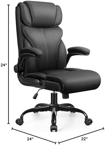 Office Chair, Ergonomic Big and Tall Computer Desk Chair with Retractable Adjustable Headrest, Executive Breathable Leather Chair, Lumbar Support Swivel Flip-up Armrests Rocking Function,Matte Gray - Image 2