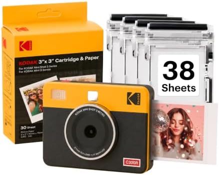 KODAK Mini Shot 3 Retro 3x3 Instant Camera, Photo Printer, 38 Sheet, Yellow by Unknown