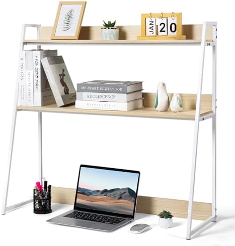 3-Tier Desktop Bookshelf & Hutch, Fits Over Large Monitors, Desk Organizer with Metal Frame, Vertical Storage for Home Office, Dorm by Unknown