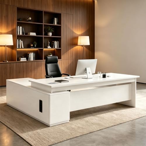 L Shaped Executive Desk with Drawers, Large Wood Workstation, Modern Executive Office Furniture for Home Office and Business Workspace, Multiple Sizes & Colors by Unknown