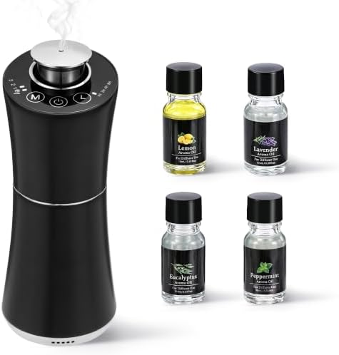 Waterless Essential Oil Diffuser Starter Kit, 4 Aroma Oils, Black by Unknown