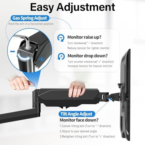 MOUNTUP Dual Monitor and Laptop Mount, Adjustable Monitor Stand for 2 Max 27" Computer Screens, Laptop Tray Fits 10-17inch Notebook, Holds 4.4-17.6lbs Per Arm, 3-in-1 Adjustable Monitor Desk Mount - Image 5