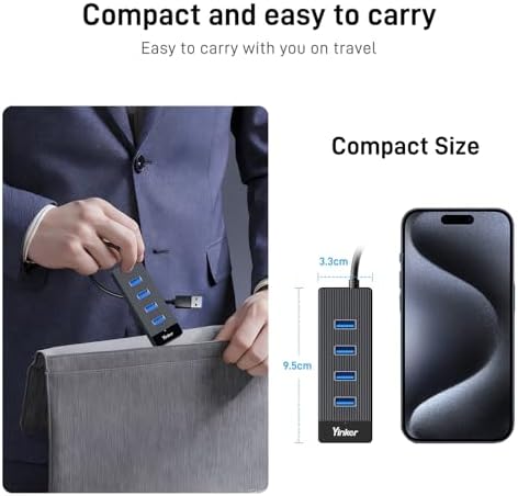 USB Hub 4 Ports, Multiple USB 3.0 Hub, USB-A Splitter for Laptop with Type-C Power Port, Extender for A Port Laptop, PC Desktop and More(0.5ft) - Image 5