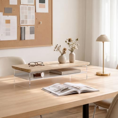 Fenge 23.6" Monitor Stand with Clear Acrylic Legs, Oak - Image 2