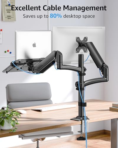 MOUNTUP Laptop and Monitor Desk Mount, Laptop Tray for Max 17" Notebook, Monitors Arm Fits up to 32" Monitor, Laptops Arm Holds 4.4-22lbs, 2-in-1 Tall Laptops Mount with Clamp/Grommet - Image 7