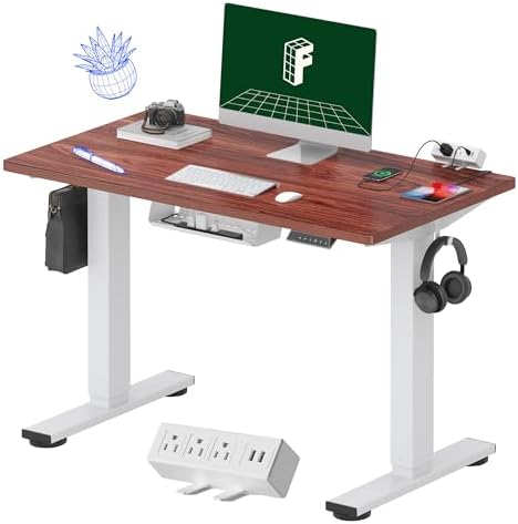 FLEXISPOT EN1 Essential Adjustable Height Desk Electric 40 inch X 24 inch Whole-Piece Desktop Small Standing Desk Ergonomic Memory Controller (White Frame + 40 inch Mahogany Desktop) by Unknown