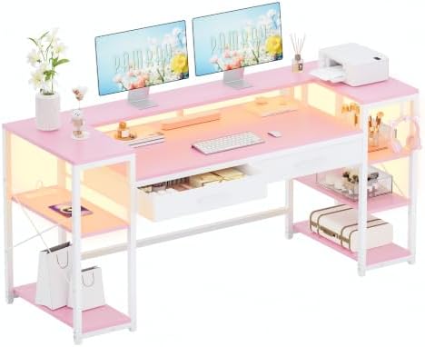 Pamray 58 Inch Gaming Computer Desk with Monitor Stand Drawers and Shelves by PAMRAY