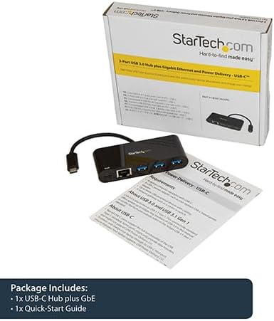 StarTech.com USB C to Ethernet Adapter - 3 Port - with Power Delivery (USB PD) - Power Pass Through Charging - USB C Adapter (US1GC303APD) Black - Image 5