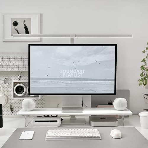 Bamboo Monitor Stand Riser, Natural Desk Shelf with Acrylic Legs by Rocdeer