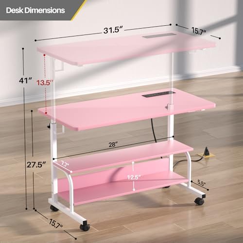 Armocity 32" Rolling Standing Desk with Charging Station for Couch Bed - Image 3