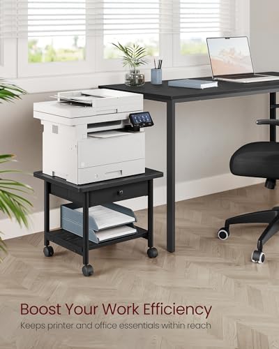VASAGLE 2-Tier Printer Stand with Locking Wheels, Under Desk Printer Table - Image 3