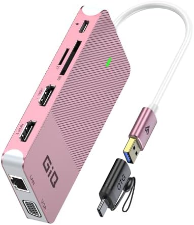 USB 3.0 Docking Station Dual Monitor,2*HDMI HUB Displaylink Dock for Laptop by GIQ