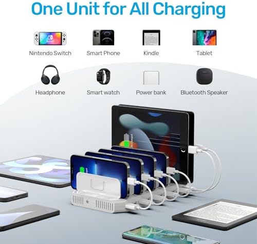 Unitek Multi Charging Station, 10-Port USB Charger for Multiple Device with SmartIC Tech and Adjustable Dividers, Organizer Stand Compatible with iPad, Tablet, Kindle, iPhone (Pack of 2) - Image 3