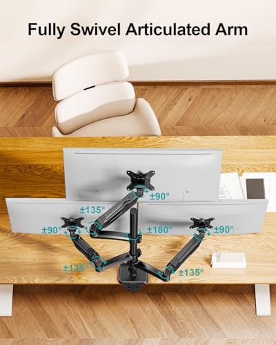 MOUNT PRO Triple Monitor Mount for Max 32" Computer Screen, Adjustable 3 Monitor Desk Mount, up to 19.8lbs Each, Three Display Arm with Tilt Swivel Rotation, VESA Mount 75x75/100x100mm - Image 6