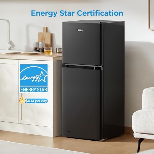 Midea MERM45S3ABB 4.5 Cu.ft Mini Fridge with Freezer,with Internal Light, Adjustable Thermostat, Reversible Door, Low Noise for Dorm, Office, Bedroom Black - Image 5