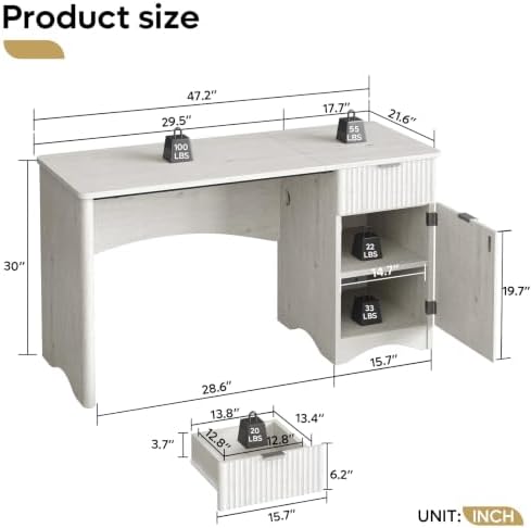 Bestier Computer Desk with Drawers, 47" Wood Office Storage Desk, White Oak - Image 3