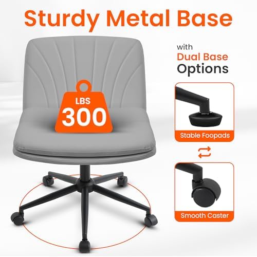 Orange Factory Criss Cross Chair, Wide Leather Vanity Desk Seat, Grey Pu - Image 4