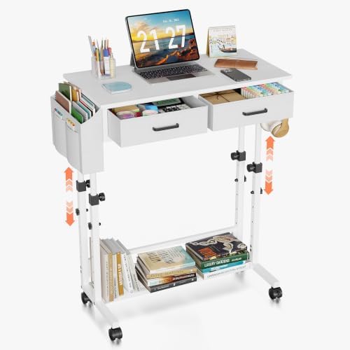 Standing Desk with Wheels, Adjustable Height Rolling Desk with 2 Drawers by Bliesosfud
