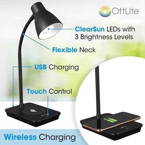 OttLite Infuse LED Desk Lamp with Wireless Charging, Black - Image 2