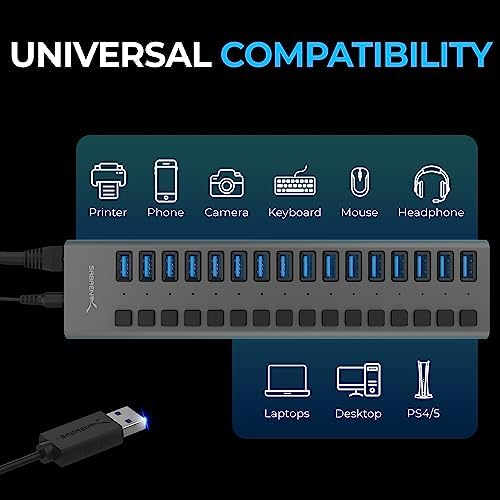 SABRENT 16-Port Powered USB 3.0 Type-A Data Hub & Charger, 90W (HB-PU16) - Image 4