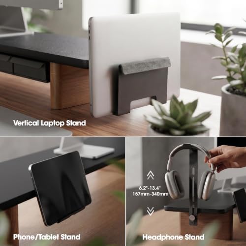 Fenge Modular Dual Monitor Stand Riser with Solid Ash Wood Leg, 42.5" Black - Image 6