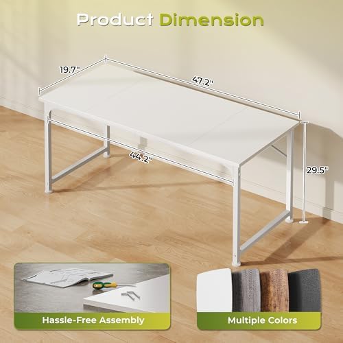 PRAISUN 47 Inch Computer Desk, Office Desk, Spacious Desktop, White - Image 3