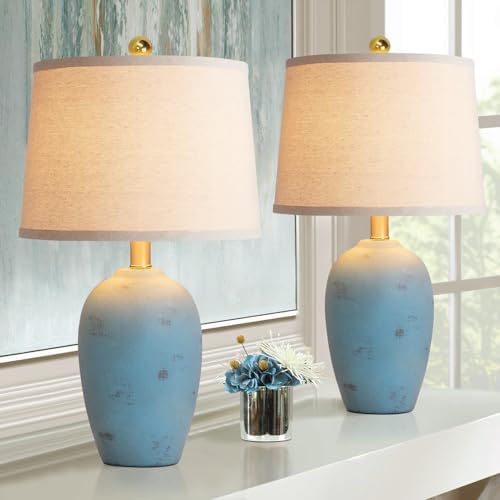 AIEAMPDO 21'' Set of 2 Coastal Small Ceramic Lamps for Bedroom - Image 4