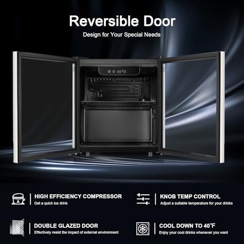 Antarctic Star 48 Can Beverage Refrigerator,12 Bottle Wine Cooler with Stainless Steel Glass Door, Digital Temperature Display,Electronic Temperature Control, Silver - Image 3