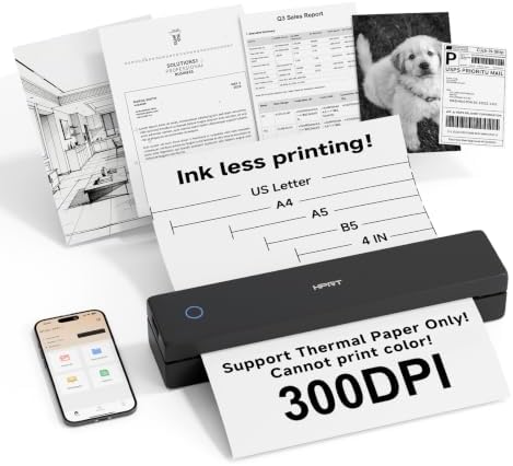 HPRT Portable Printer Wireless for Travel, Inkless Thermal Printer Matte by HPRT