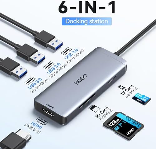 USB-C Hub Multiport Adapter for MacBook Air/Pro 6 in 1 HDMI Dongle with 4K - Image 2