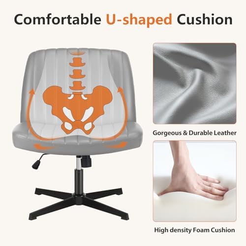 Sweetcrispy Criss Cross Office Chair, Vanity Chair No Wheels, Faux Leather - Image 4