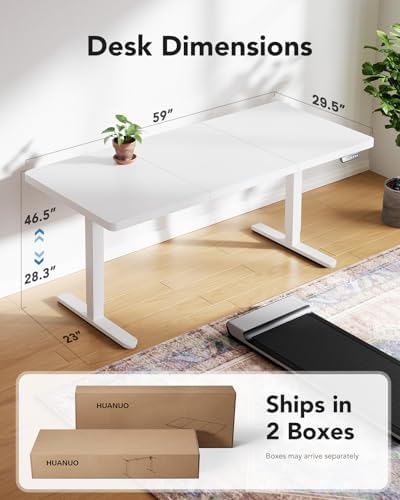 HUANUO 60 x 30 Inch Large Electric Standing Desk, Brushless Motor, White - Image 4