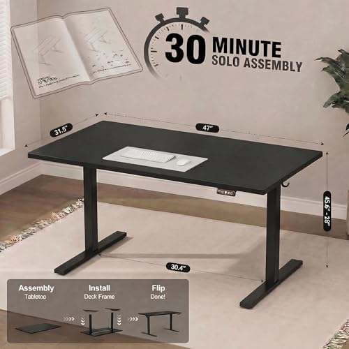 Grandder 47x32 Large Electric Standing Desk, Height Adjustable Computer Desk with 2 Memory Presets, 31.5" Deep Desktop Sit Stand Desk Home Office Desk Workstation Table with Hooks, Black - Image 3