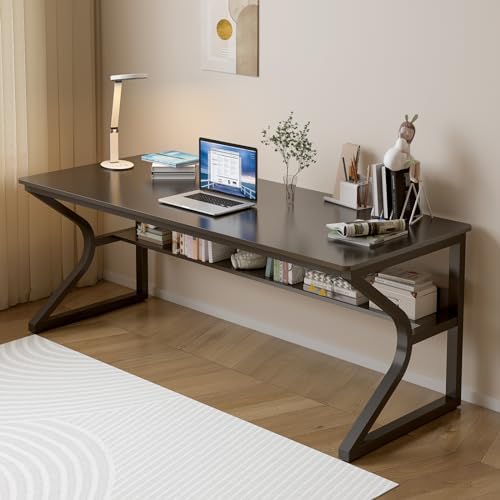 OSCHF 63-Inch Extra Long Desk with Storage Shelf, Black by OSCHF