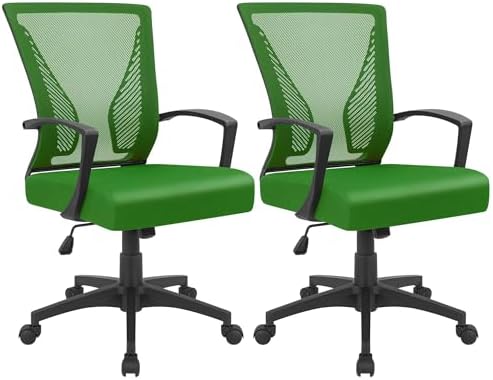 Furmax Office Chair Ergonomic Computer Desk Mesh Chair Mid Back Swivel Lumbar Support with Armrest (2, Green) by Furmax