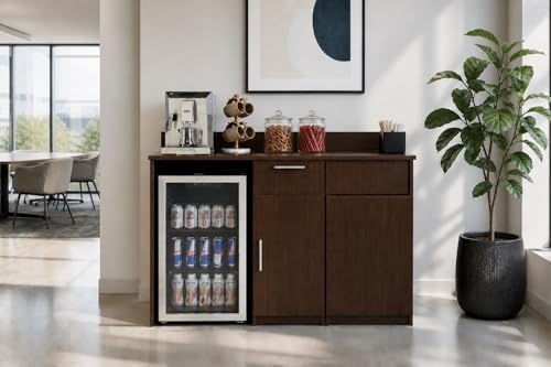BREAKtime Mini Fridge Cabinet with Trash Bin Storage, Commercial Office Breakroom Coffee Station, Fully Assembled, 54" W x 24" D x 36" H, Trash Bin Included, Appliances Not Included, Espresso - Image 2