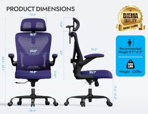 Ergonomic Office Chair: Mesh Desk Chair Comfy with Headrest& Lumbar Support - Image 2