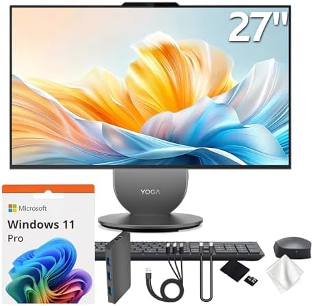 Lenovo Yoga All-in-One Desktop AI PC, 27" QHD IPS+120Hz Display, Intel Ultra 7 255H, 16GB LPDDR5X, 3TB Storage(2TB SSD&1TB Docking Station), Intel Arc GPU, Wireless Charging, Wi-Fi 7, Win 11 Pro, Gray by LENOVO