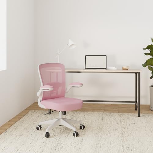 FelixKing Office Chair, Ergonomic Desk Chair Breathable Mesh Chairs Adjustable High Back Lumbar Support Flip-up Armrests, Executive Rolling Swivel Comfy Computer Chairs Home Office Pink - Image 2