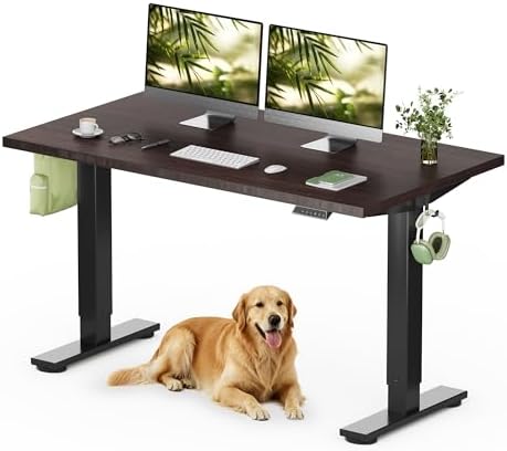 FLEXISPOT 55" x 28" Solid Bamboo Standing Desk, Walnut & Black Frame by Unknown