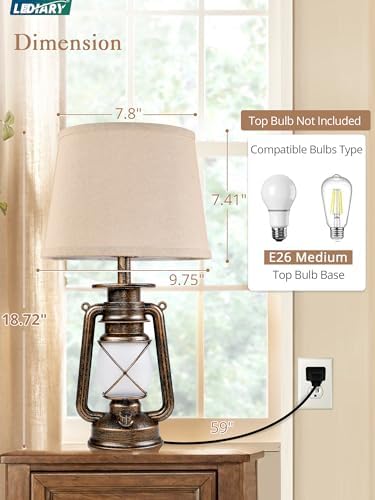 LEDIARY 18.72" Black Gold Lantern Flickering Flame Table Lamps Set of 2 - Image 5