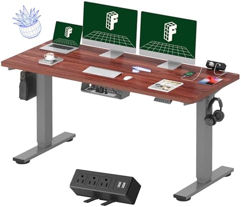 FLEXISPOT EN2 60"x24" Standing Desk with Power Strip Bundle, Mahogany by Unknown